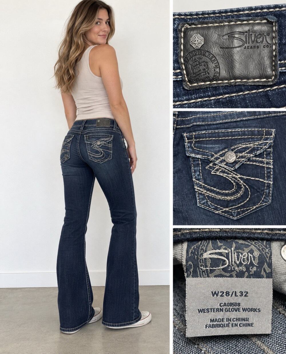 Y2K Indie Sleaze Silver Jeans Co. Western Bootcut Jeans W28/L32 Dark Wash Indigo